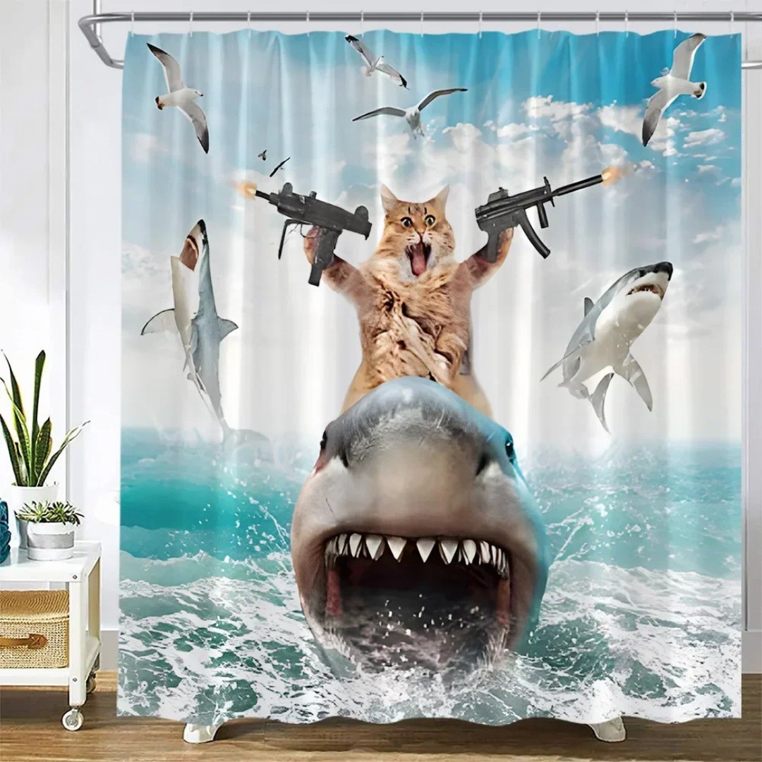 YL-37756 Shower curtain with funny cat design, bathroom decoration, waterproof, digitally printed, toilet moisture-proof partition curtain