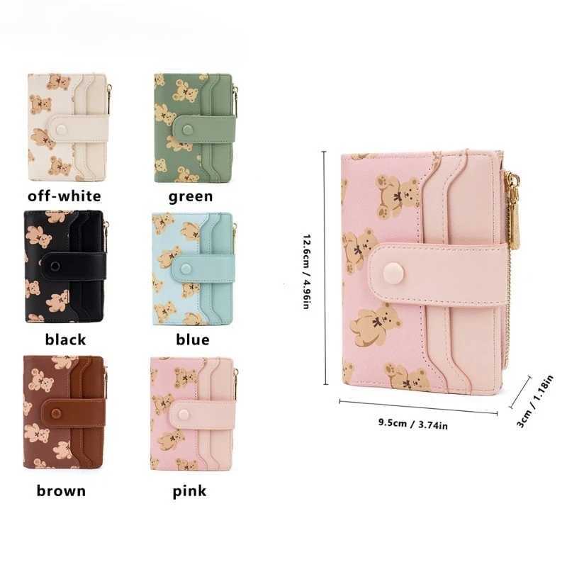 Women Short Wallets PU Leather Female Bifold Purses Cute Bear Card Holder Wallet for Girl Small Zipper Wallet with Coin PurseT251119