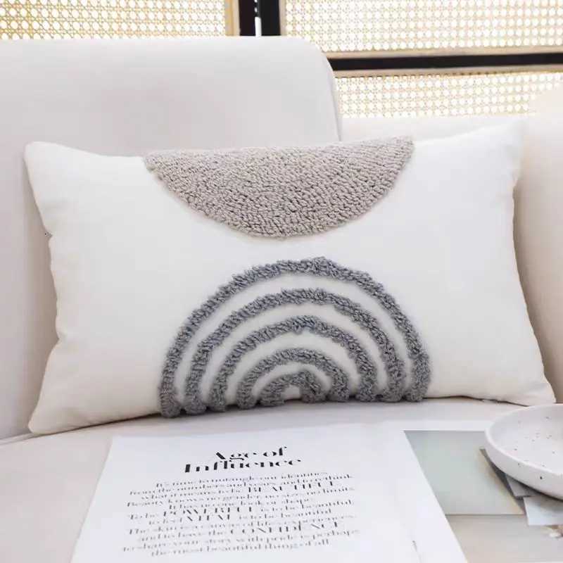 Half Circle Striped Geometric Tuft Cushion Cover Nordic Gray White Cover slip Cushion Cover Home Decor Sofa LuxuryM251119