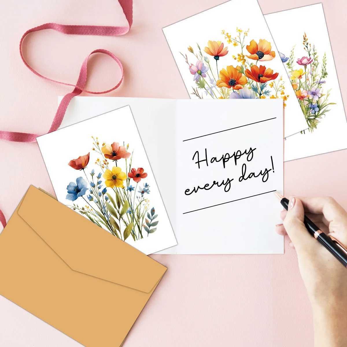 12pcs Watercolor Wildflower Thank You Cards Set with Envelopes Greeting Cards with Messages for Birthdays Invitations Gifts G251119