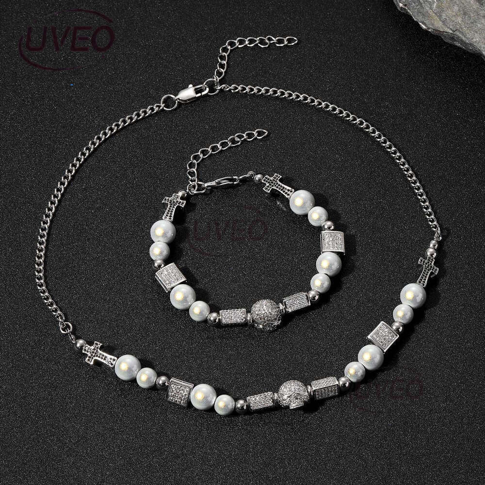 Luxury designer sterling silver cross necklace, pearl copper inlaid ice out VVS Moissanite hip Hop necklace bracelet for men and women Free delivery