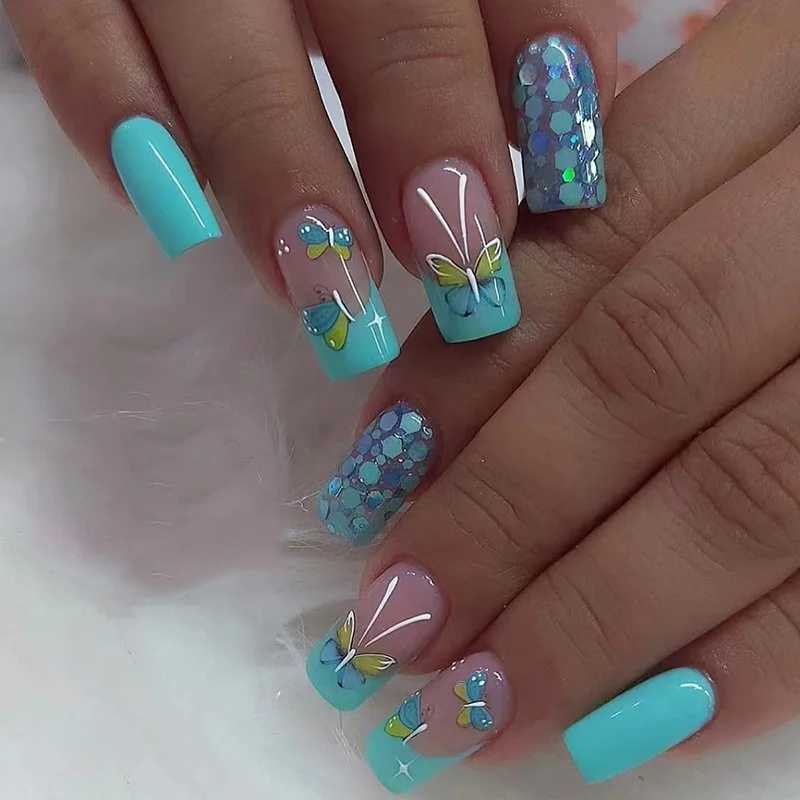 24 fake nails fashionable wearable nails ladies press nails including 1 nail glue and 1 nail fileT251118T251119
