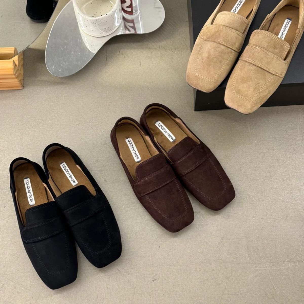 Casual fashionable leather shoes deep mouthed loafers fashionable single shoes square toe frosted soft leather free shipping NEW