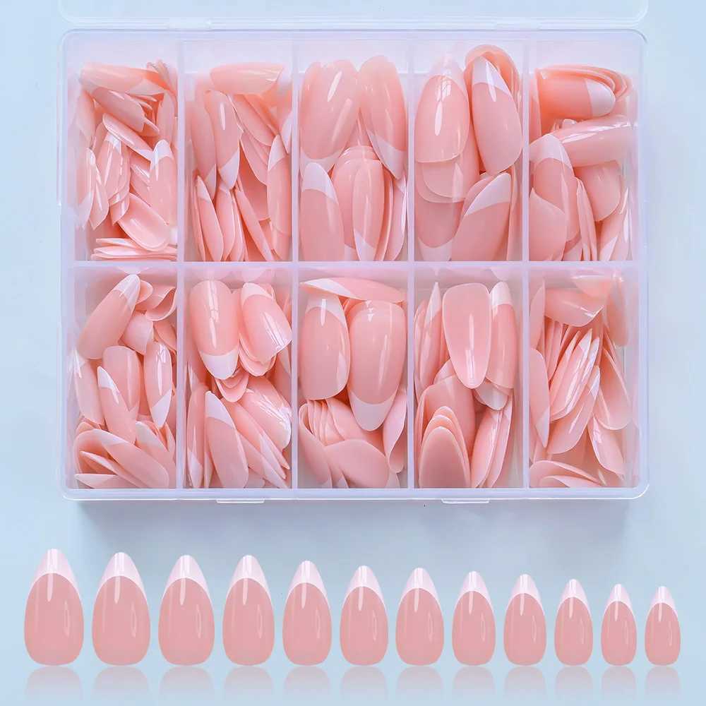 240/120pcs Pink French Almond Fake Nails Full Cover False Nail Tip for women French press on nails Wedding/daily reusableT251118T251119