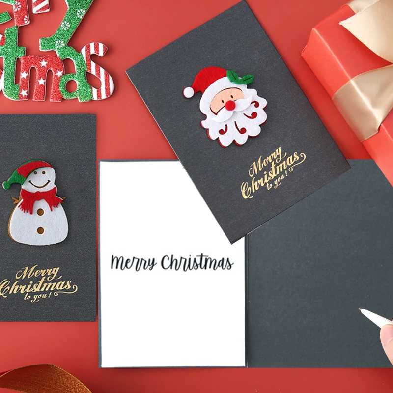 8PCS/Set Christmas Greeting Card Green Grey Pearlescent Paper Postcard Invitation with Envelope 3D Felt Decoration Card Gift ZYF G251119