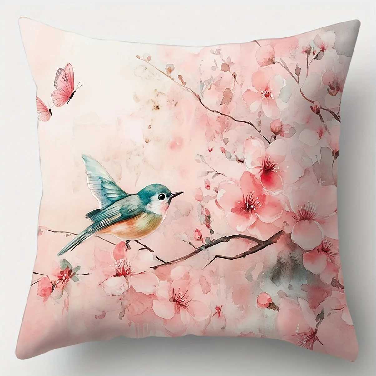 4pcs Serene Nature case Set - Butterfly Peach Blossom Bird Designs Soft Polyester Zippered Machine Washable IdealM251119