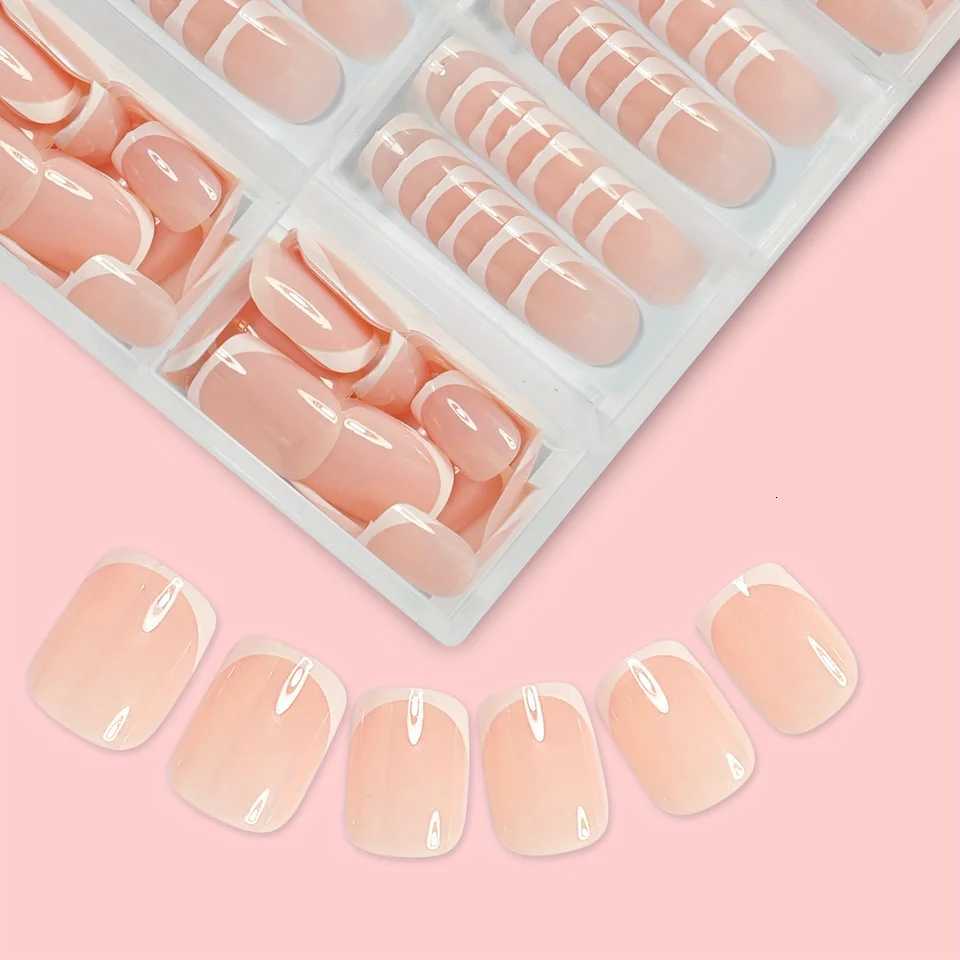 120PCS Short Square White French Simple Shiny False Nails Fashionable Wearable Nails Suitable for Daily Work StudyT251118T251119