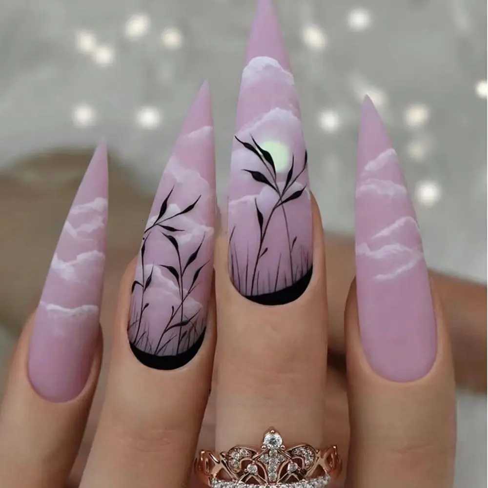 24Pcs Plum Blossom Stiletto False Nails Full Cover Manicure Tool Wearable Fake Nails Detachable Almond Nail Tips Press On NailsT251118T251119