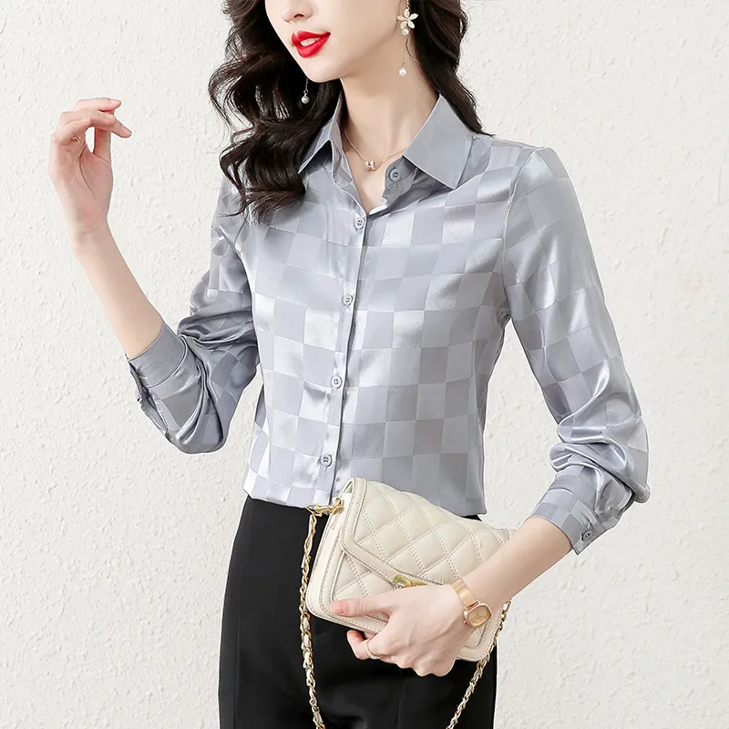 Designer Ladies Shirts Fashion Print Shirt Women Long Sleeve Shirts Women's Silk Blouses