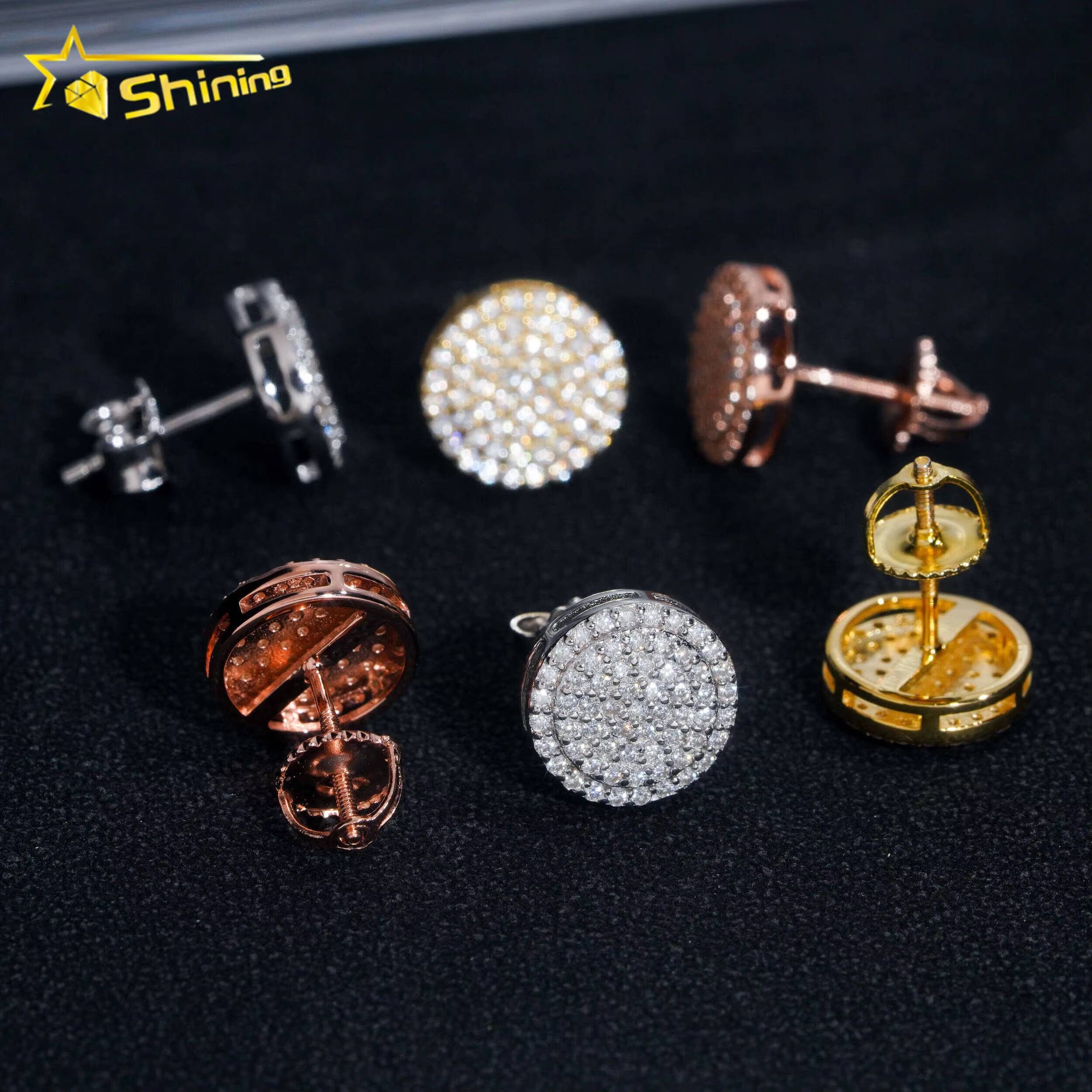 Ready to Ship Pass Diamond Tester Hip Hop Jewelry 925 Sterling Silver Gold Plated VVS Moissanite Stud Earrings Rapper Jewelry