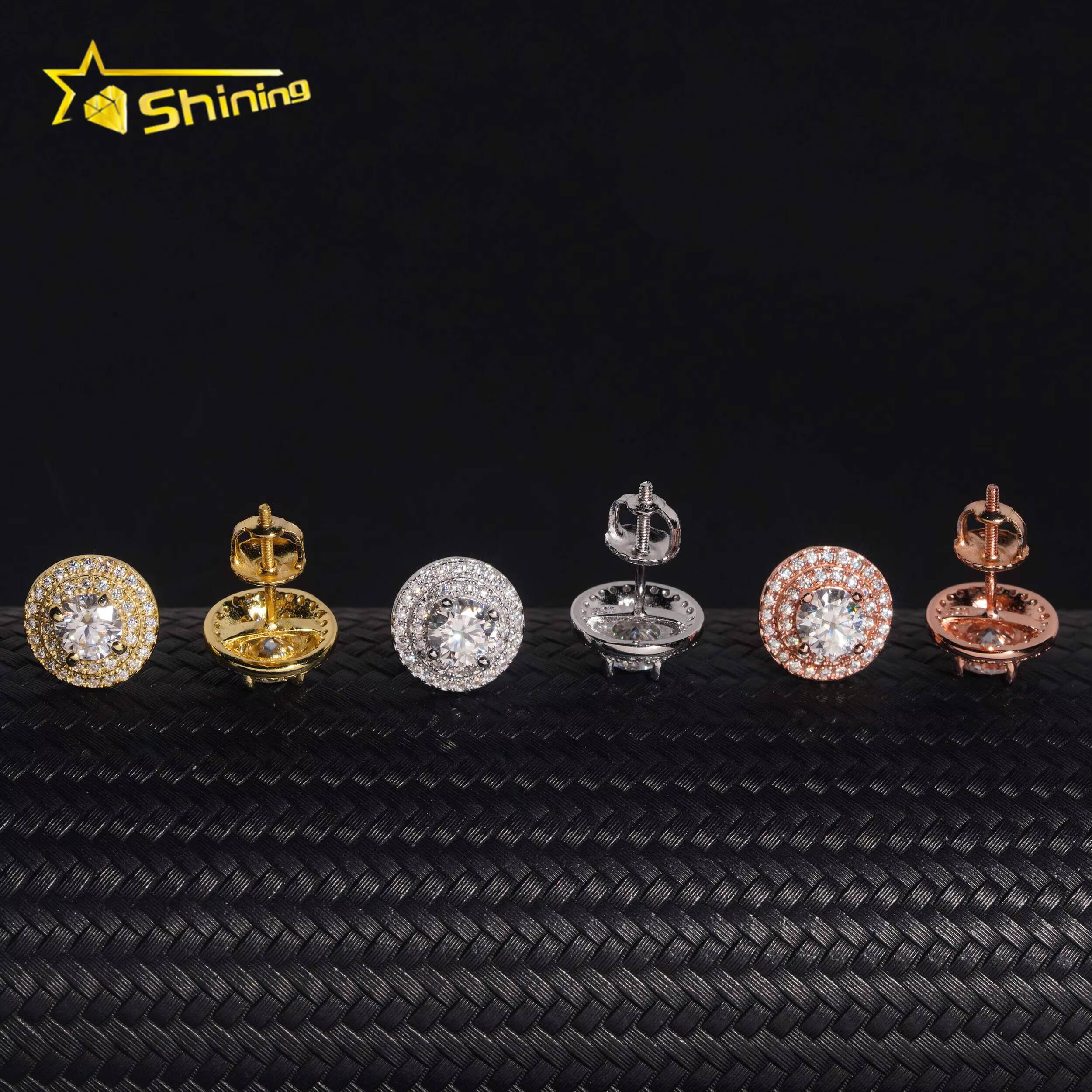 Fine Jewelry Men Women Silver 925 Earrings Gold Plated Hip Hop Screw Back Moissanite Earrings Daily Wear Custom Ear Studs