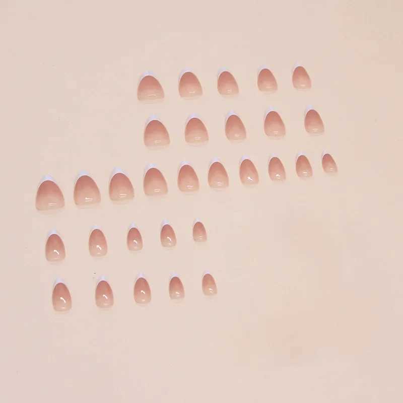 30 Pcs Ready-made Artificial False Nails Holiday Glued Fake Nails Set White French Medium Short Almonds Press on Nails for WomenT251118T251119