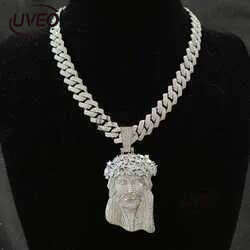 necklace moissanite chain Jesus Pendant with 13mm Moissanite Cuban Chain Necklace Hip Hop Jewelry for Men Gift