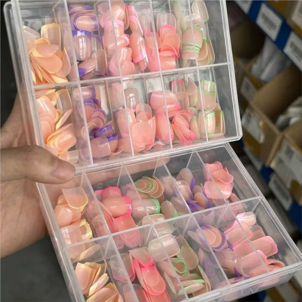 240PCS Candy Color French Short Square False Nails Pink/Green/Purple Full Cover Macarons Press On Nails DIY Artificial ManicureT251118T251119