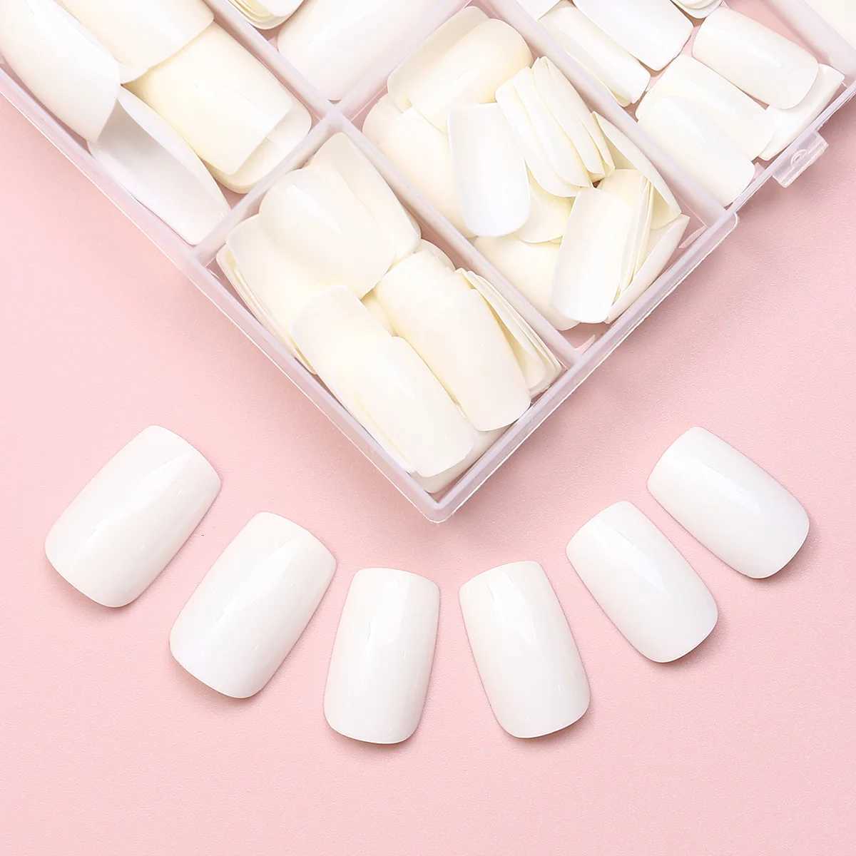 120Pcs Milk White Press On Nails Glossy Medium Square Gel False Nails 10sizes Full Cover Reusable Daily Fingernails DecorationsT251118T251119