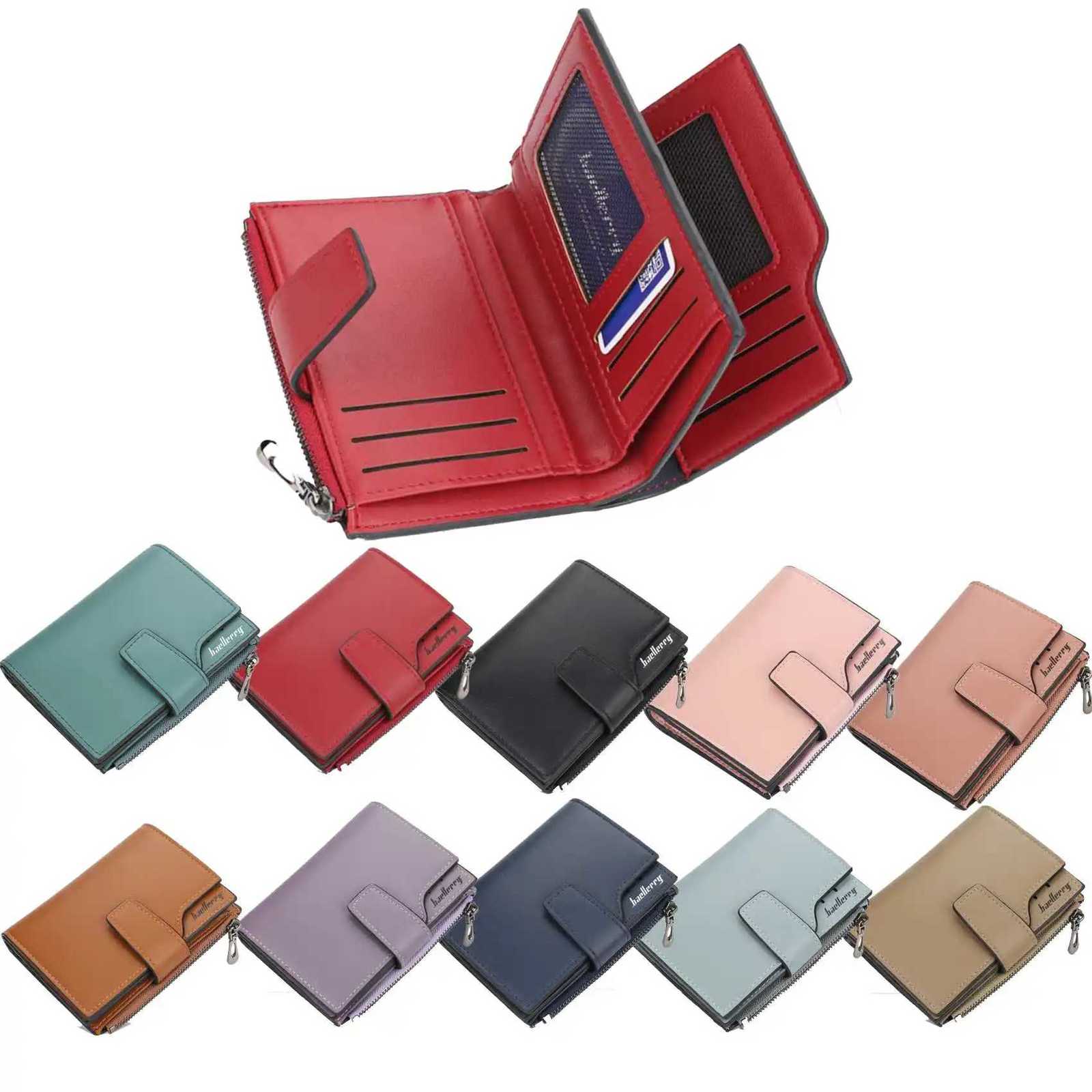 New Womens Short Leather Wallet Multi-Card Triple Fold Zipper Buckle Coin Purse Simple Casual Card HolderT251119