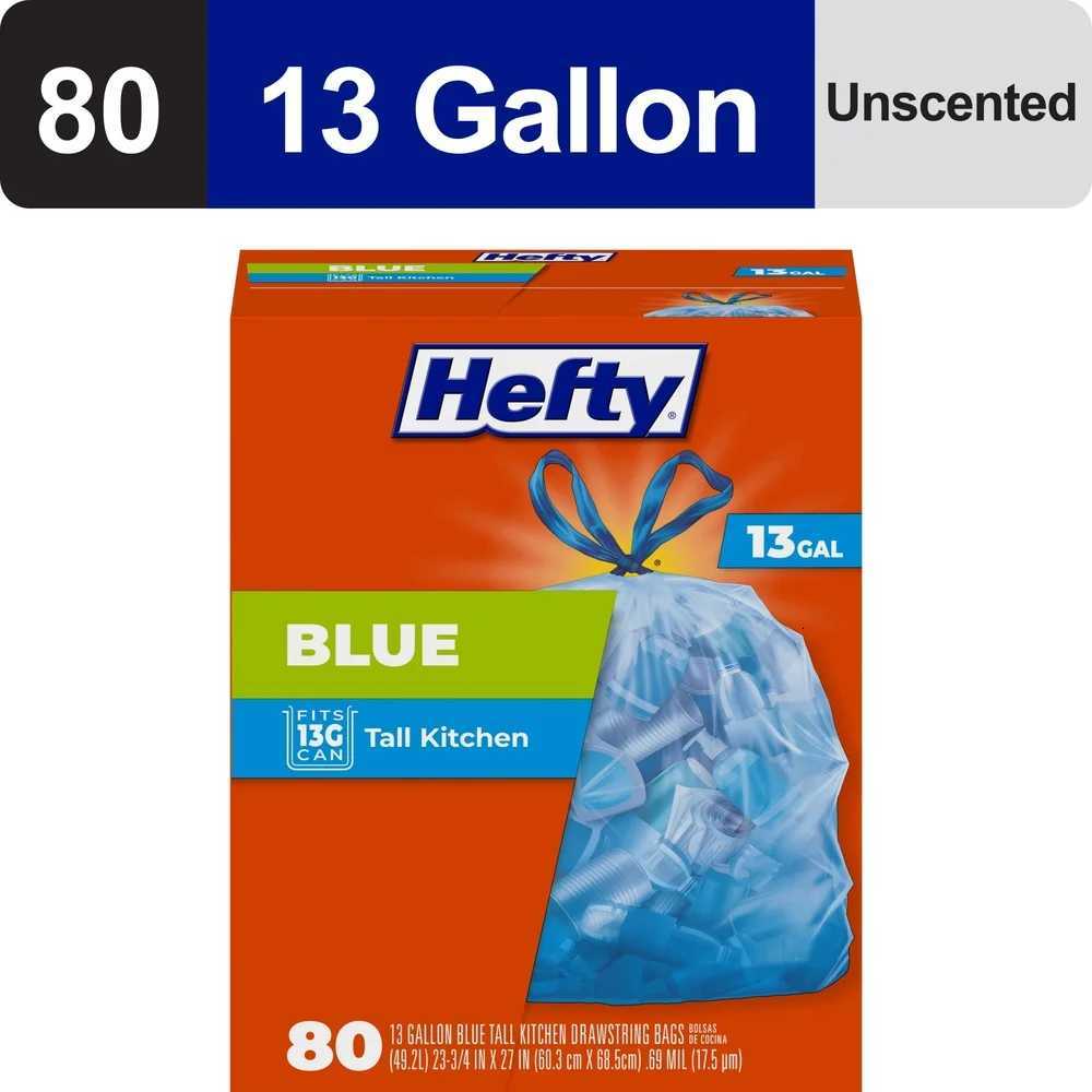 Blue Trash Bags 80 Count Drawstring Kitchen Garbage Bags Tear Resistant Puncture Resistant Unscented Residential Use C251119