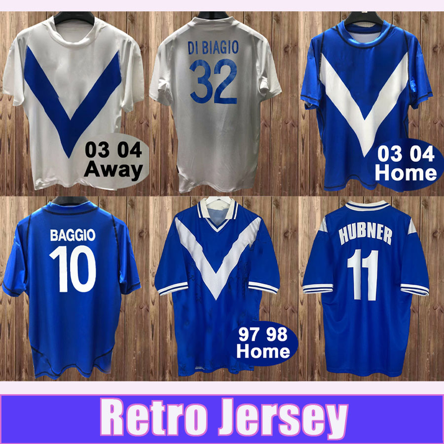 2003 2004 HUBNER BAGGIO Retro Mens Soccer Jerseys DI BIAGIO MARECO Home Blue Away White 97 98 Football Shirt Short Sleeve Vintage Uniforms