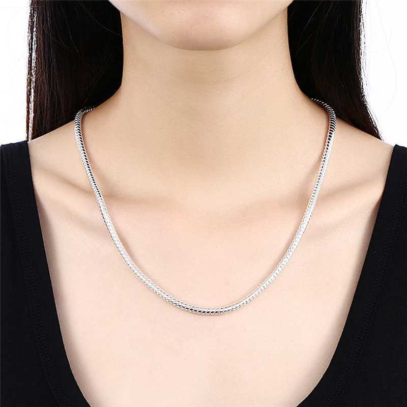 LiHong 925 sterling silver 16/18/20/24/22/24/26/30 inch 3mm snake chain necklace suitable for women and mens wedding engagement jewelryT250418