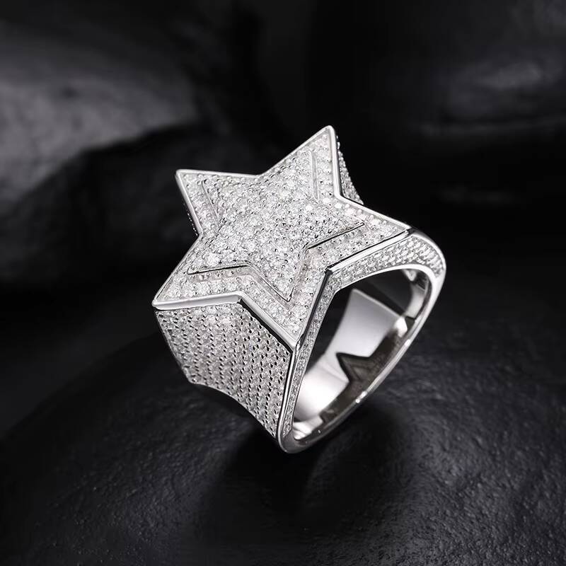 Star Shape Design Hip-hop Ring High Quality GRA Certification VVS Moissanite Diamond Jewelry Ring for Men or Women
