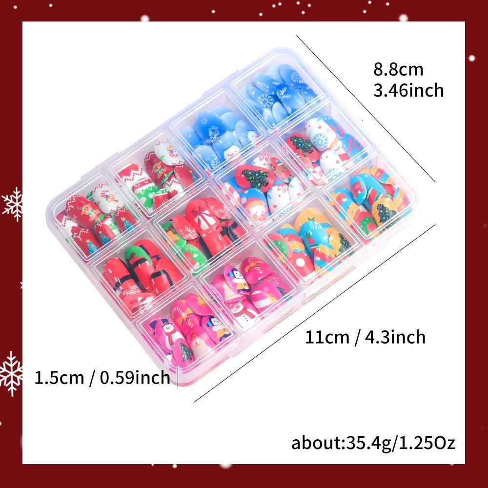 12gridsx12144pcs Christmas Children Fake Nails Red/Blue Square Round Press On Nails With Cartoon Snowman/Snowflake Nail TipsT251118T251119