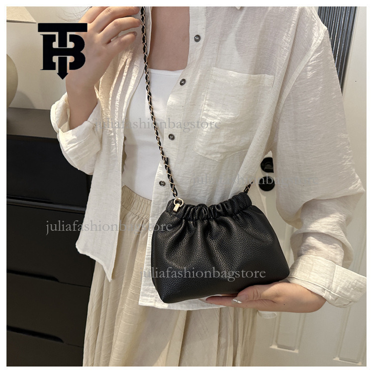 TB BHULAMTE Designer Texture Chain Wrinkle Women's Cloud Bag Luxury Handbag Summer New Lychee Pattern Single Shoulder Bucket Bag