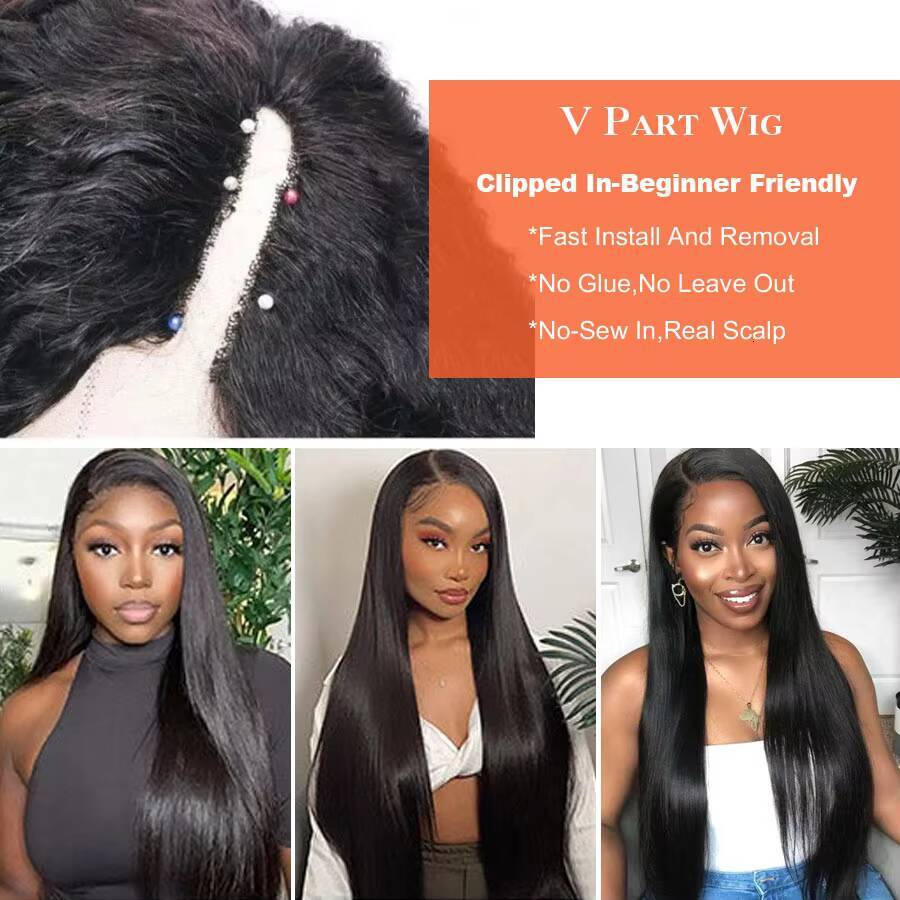 30 Inch Straight V Part Wig Human Hair Customized Wigs Bone Straight Vietnam Human Hair Wig