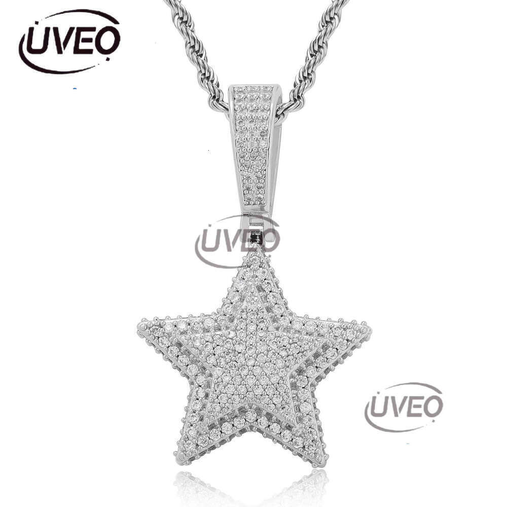 Luxury designer Hip Hop Necklace, Double Pentacle Pendant, Solid Ice out VVS Moissanite Pendant Hip Hop Necklace for men and women with free shipping