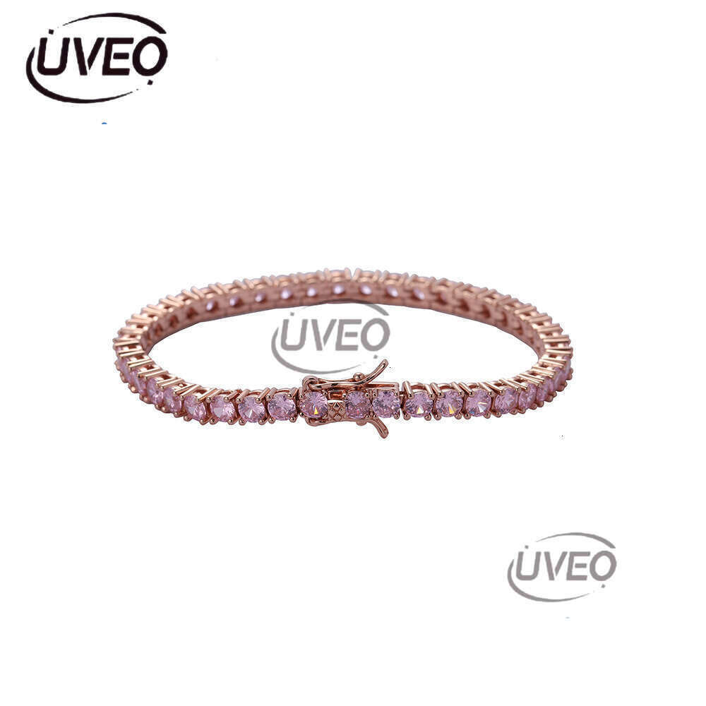 Men Women Luxury Hip Hop 4mm pink single row Ice out VVS Moissanite necklace Tennis bracelet Free delivery