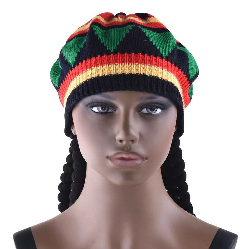 Unisex Knit Braid Hat Jamaican Bob Rasta Beanie Cap Hip Hop Cap Men Dreadlocks Wig Bob Caribbean Fancy Dress Up Headwear251118 - view 3