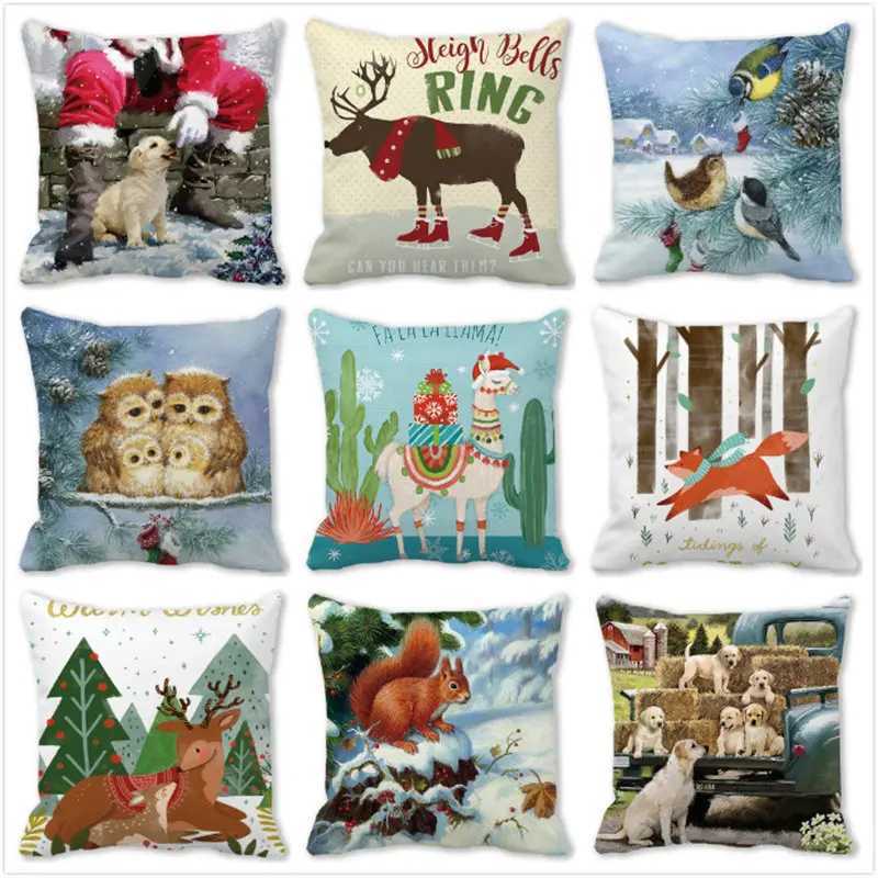 Christmas tree Santa Claus gift elk Digital printing short plush covers for car sofa office cushion cover home goodsM251119