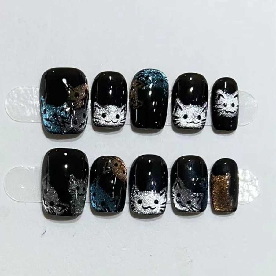 10Pcs Short Handmade Full Cover Round Head Ballerina False Nails with Design Manicure Press On Nails Artificial Wearable NailsT251118T251119