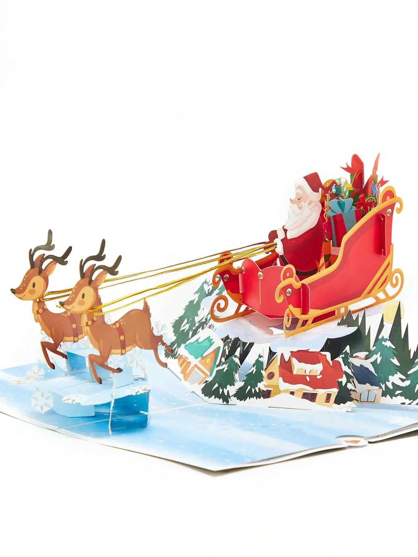 Christmas Sleigh Pattern Pop-Up Card - Santa Riding Design for Kids Holiday Gifts Greetings G251119