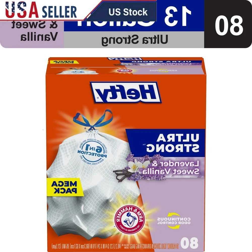 Ultra Strong 13 Gallon Trash Bags Odor Control Lavender Sweet Vanilla Scent 80 Count Tall Kitchen Bags Leak Resistant Drawstring C251119