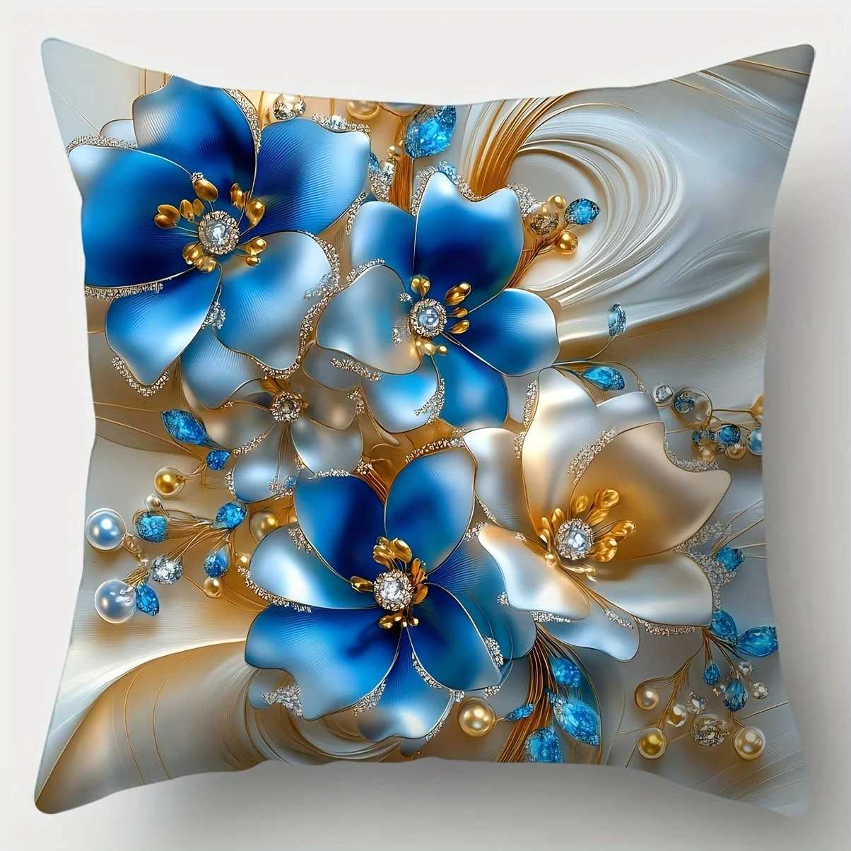 4pcs Blue Gold Floral Covers Elegant Home Decor Perfect for Sofa Lumbar Support sM251119
