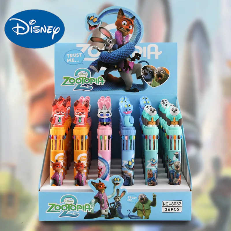 Disney 12/36pcs Cartoon Doll 10 Colors Ballpoint Pen Zootopia 2 Anime Gel Pen Multifunction Student Supplies Stationery Wholesale H251119