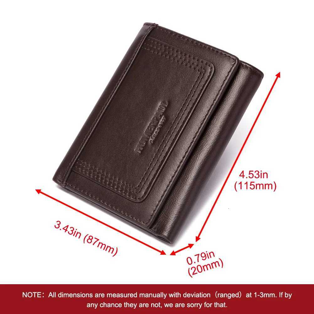 HUMERPAUL Genuine Leather Trifold Short Wallet for Mens High Quality Zipper Coin Pocket Slim RFID Card Holder Money BagsT251119