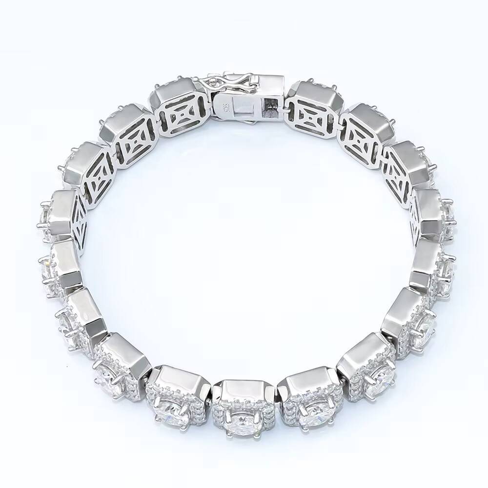 Hip Hop Fine Jewelry Big Diamond Moissanite Square Shape Clustered Cuban Tennis Chain Bracelet Bangle 925 Silver for Men