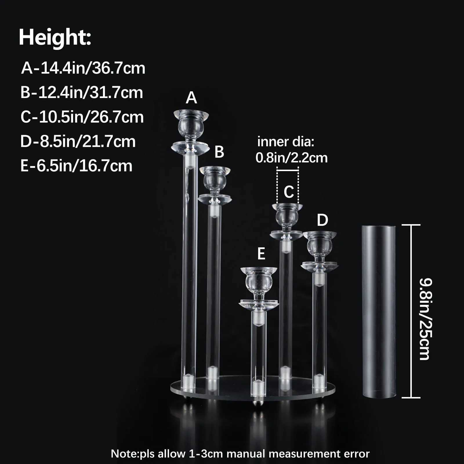 10pcs Acrylic Candelabra Centerpiece for Wedding 5 Arm Clear Candlestick Holders with Removable Lampshade for Party Table Baby G251119