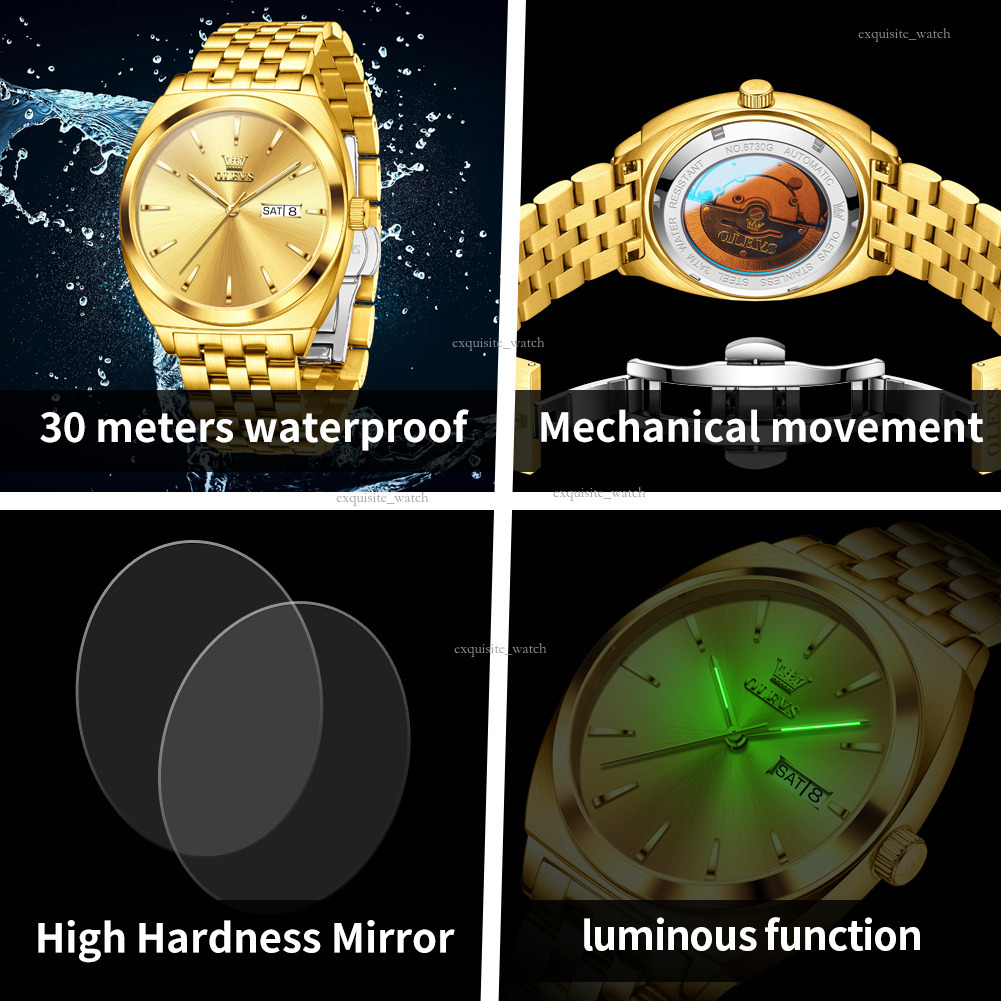 OLEVS Brand Watches Men Designer Men's Watch Barrel-shaped Double Calendar Simple Style Mechanical Watch Luminous Waterproof Men's Watch Fre