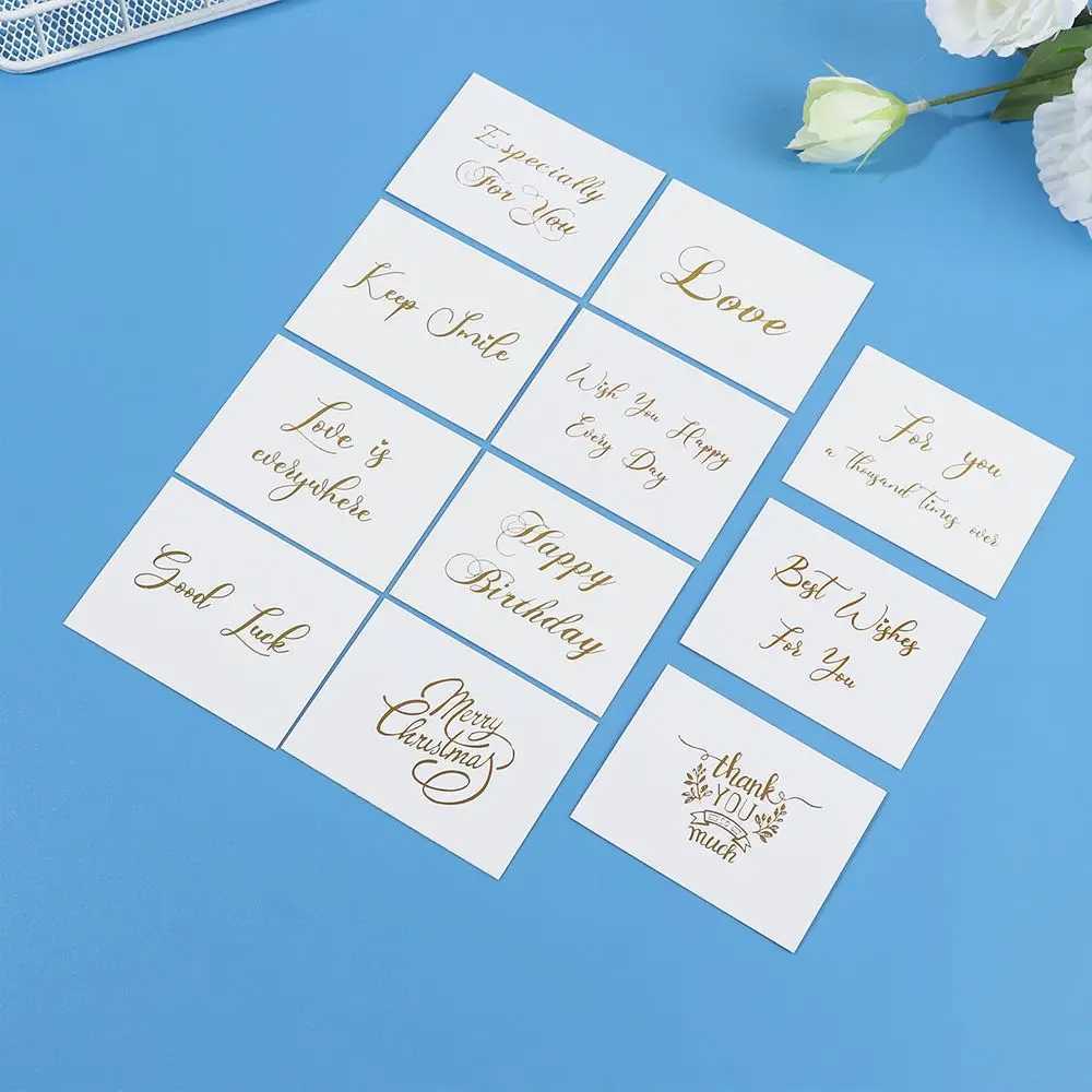 50PCS 6x8cm Thank You White Greeting Card Gold Stamping Simple Design Handwriting Message Cards Gift Decor Happy Birthday G251119