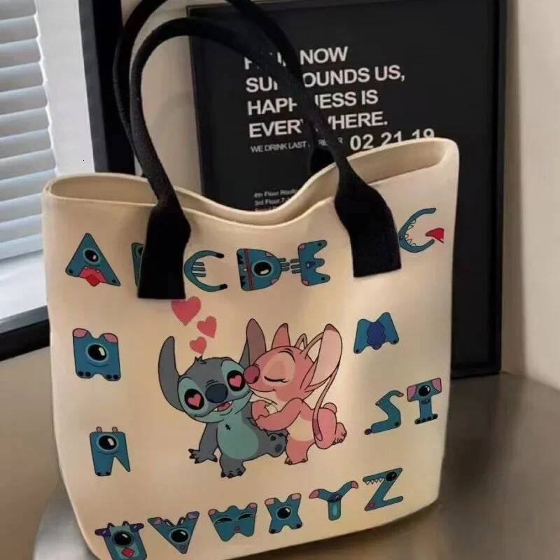 Cute Disney Handbag Cartoon Stitch Angel Canvas Shoulder Fashion Shopping Bag Holiday Gifts Anime Figure