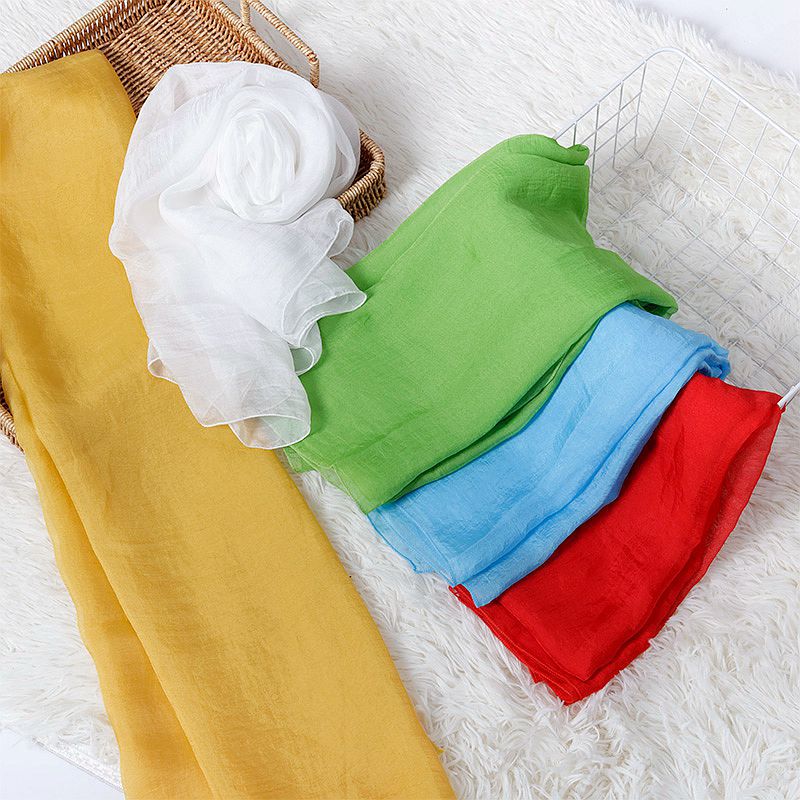 K442 Summer solid color silk scarf big red scarf thin chiffon long scarf female square dance dance silk scarf new