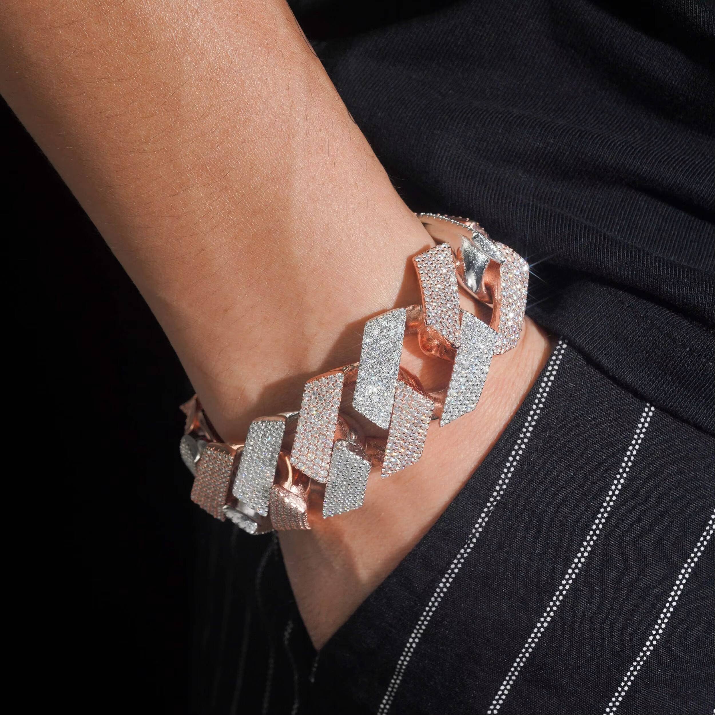 Pass Diamond Tester 28mm VVS Moissanite Diamond Cuban Bracelet Luxury 925 Sterling Silver VVS Mossanite Fashion Bracelet for Men