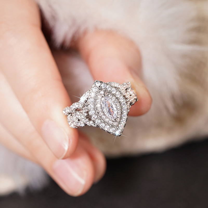 Sterg Sier Marquise Cut White Topaz CZ Eternity Wedding Band Ring for Women - Bohemian, Celtic, Asian & East Indian Styles