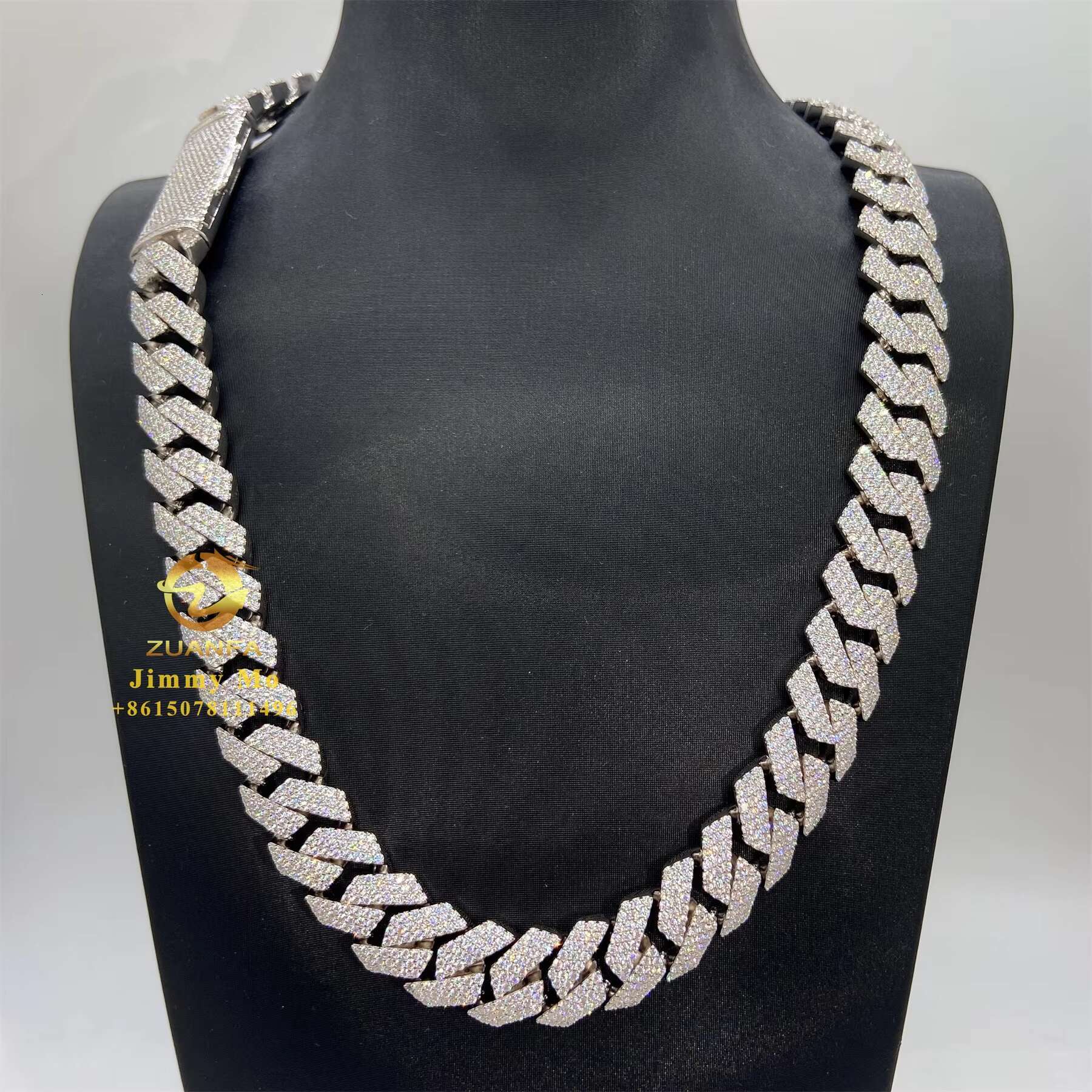 Stylish Pass Diamond Tester 925 Sterling Silver 15mm 3 Rows Iced Out Jewelry Hip Hop VVS1 Moissanite Diamond Cuban Link Chain