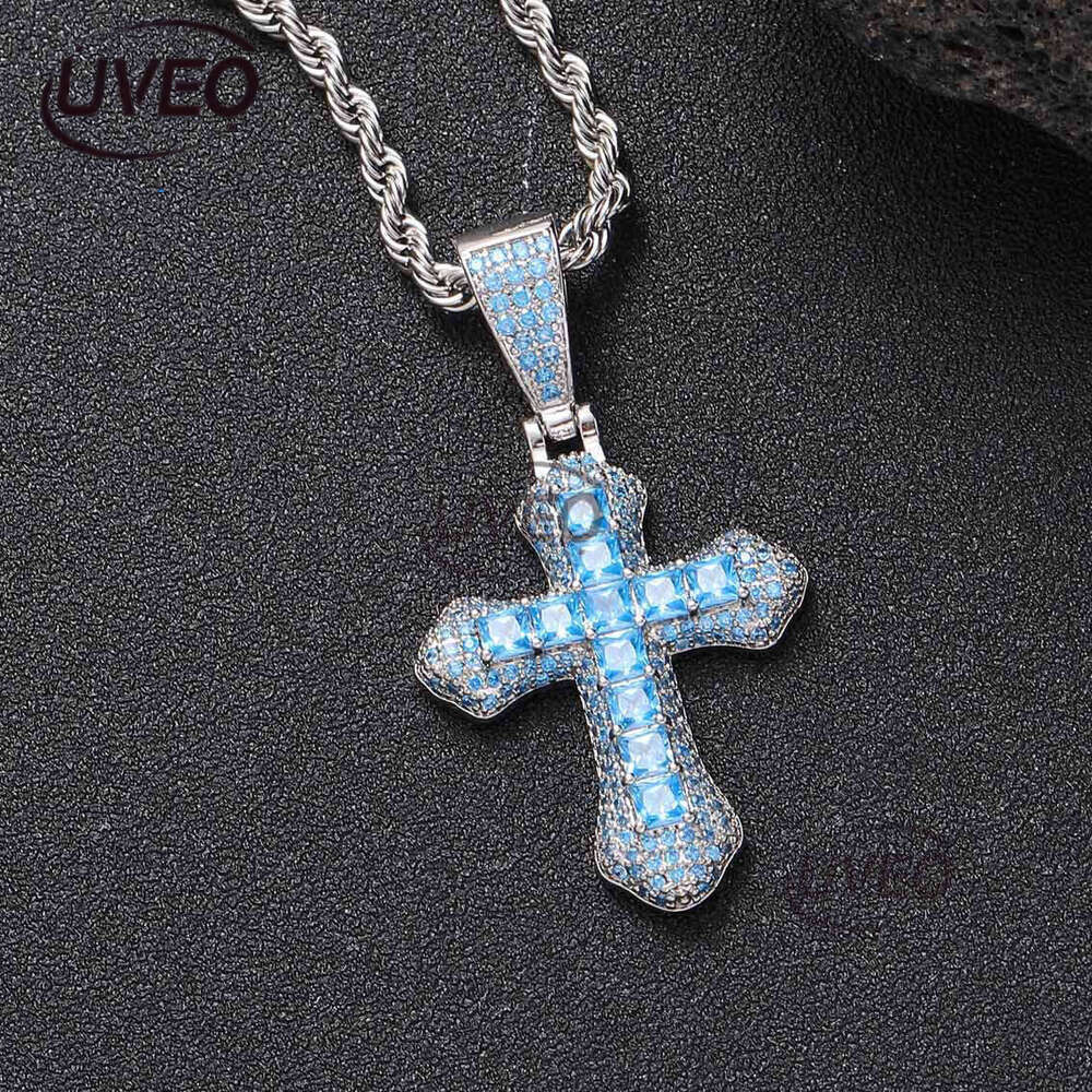 Luxury designer Pendant Purple Ice Out VVS Moissanite Pendant Men Women Cross Hip Hop Necklace with FREE shipping