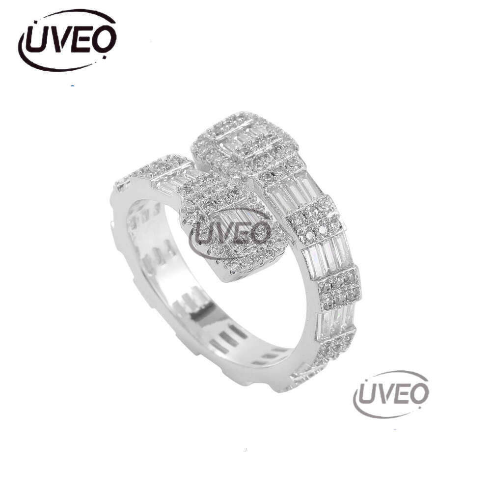 Luxury designer Ice out all VVS Moissanite Hip Hop T-square pure gold electroplated micro-inlaid rings for men and women