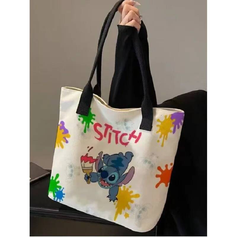 Cute Disney Handbag Cartoon Stitch Angel Canvas Shoulder Fashion Shopping Bag Holiday Gifts Anime Figure