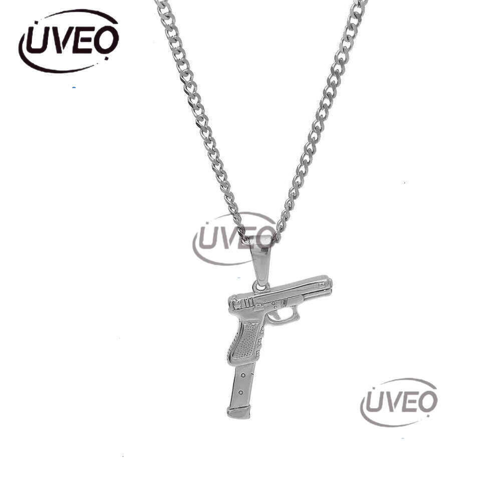 Gold Pistol Necklace Mens Necklaces Stainless Steel Gun Pendant Hip Hop Jewelry